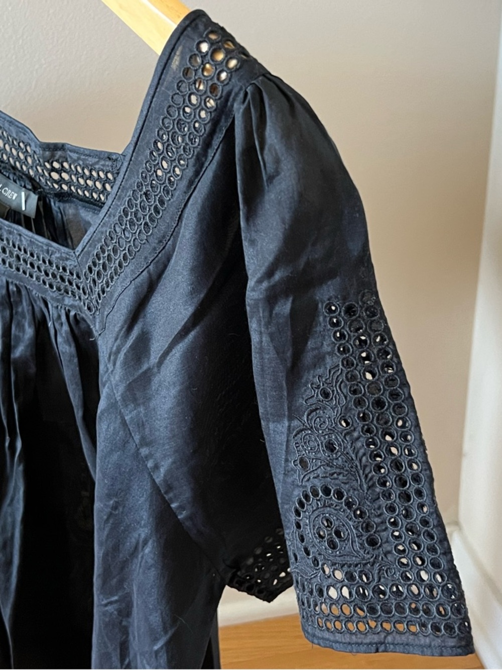 J. Crew Black Eyelet Square-Neck Cotton Blouse - Picture 5 of 5